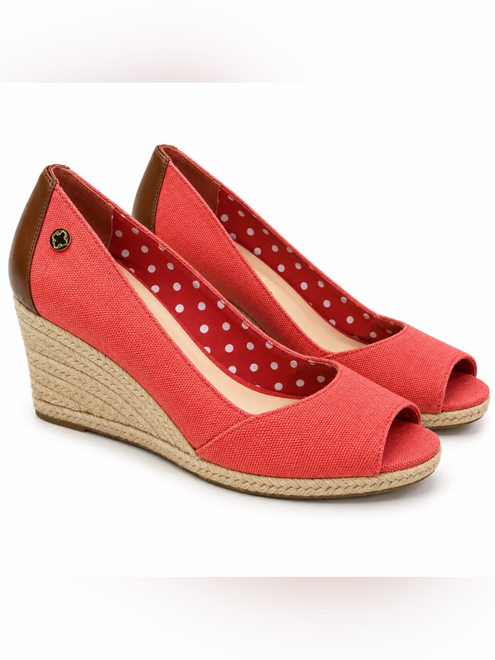 Liz Claiborne New York LC Julia Coral Peep Toe Espadrille Wedge Heels Size 9M